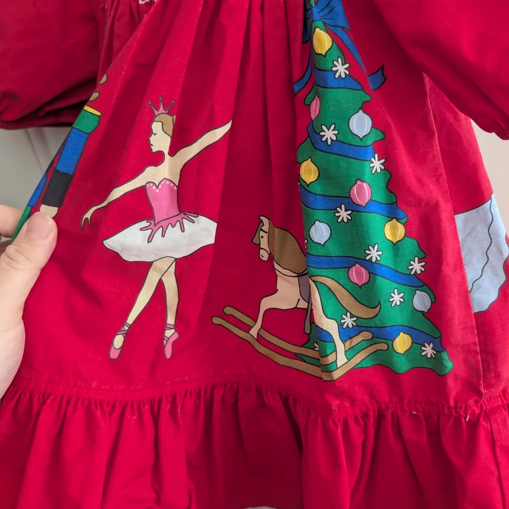 $ Vintage Eleanor‎ Red Christmas Dress with Festive Print And Bow Detail